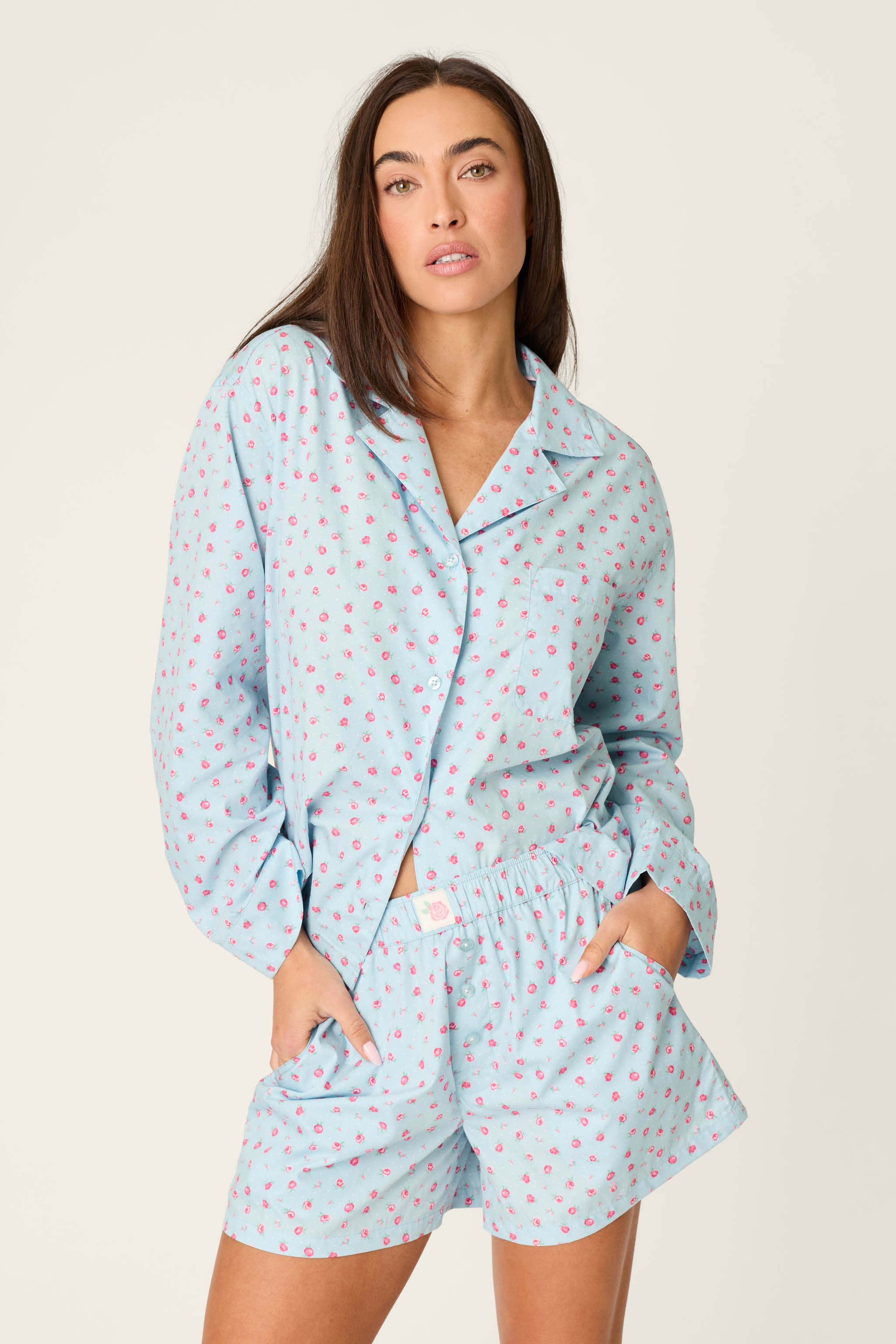 Afterparty Poplin Rosy Nights Short PJ Set | P.J. Salvage