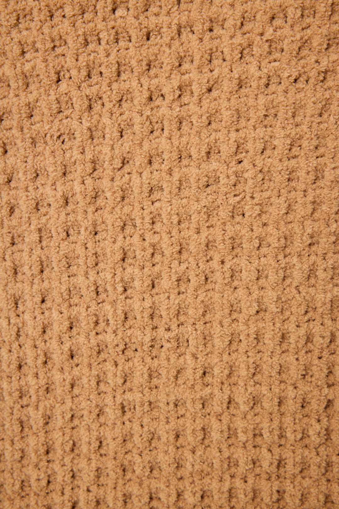 Close-up of the P.J. Salvage Chenille Waffle Solid Caramel Banded Pant, highlighting its soft, plush chenille fabric with a beige waffle grid pattern featuring evenly spaced raised lines for added texture.