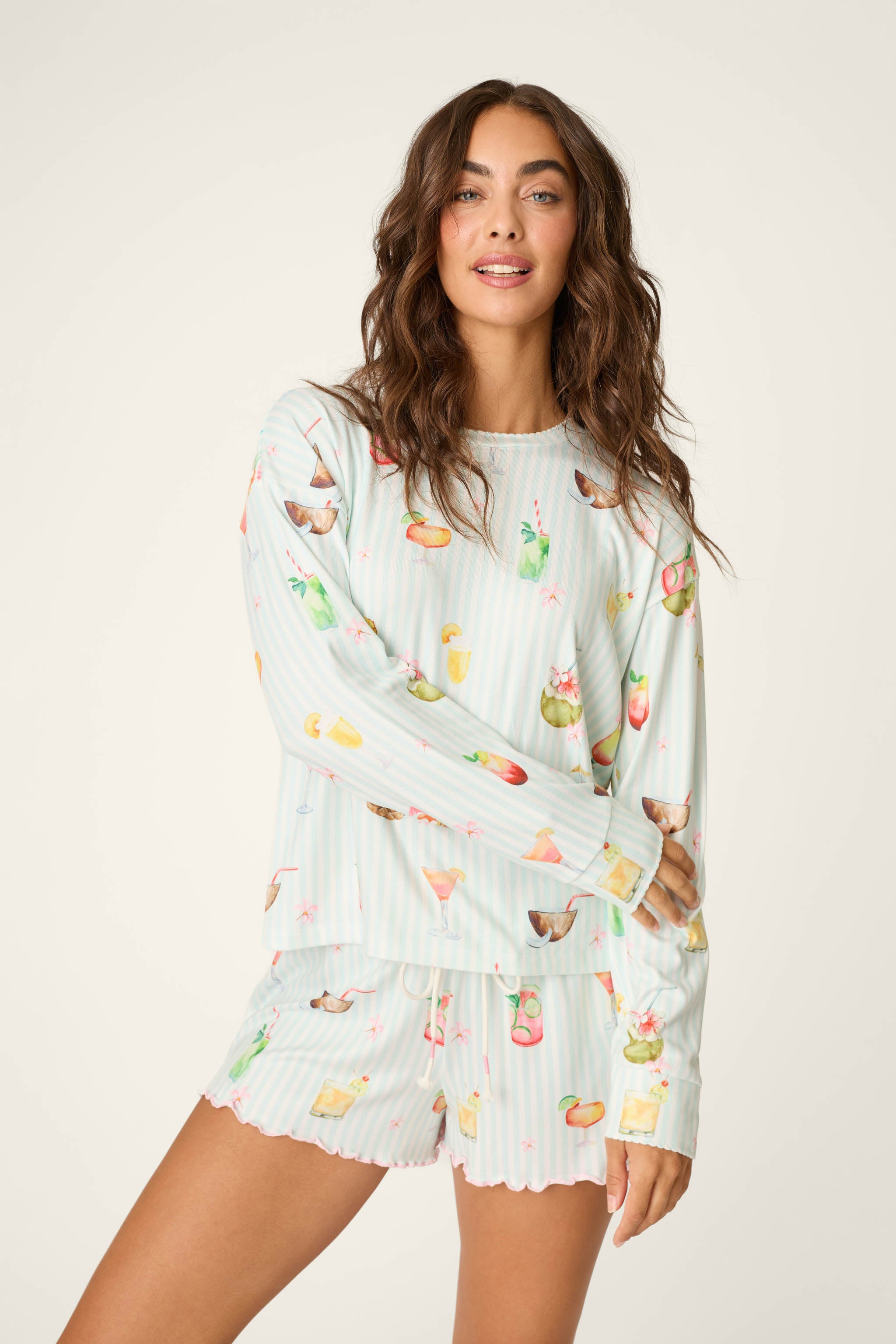 It's Five O'clock Somewhere Cocktail Print Long Sleeve Top | P.J.