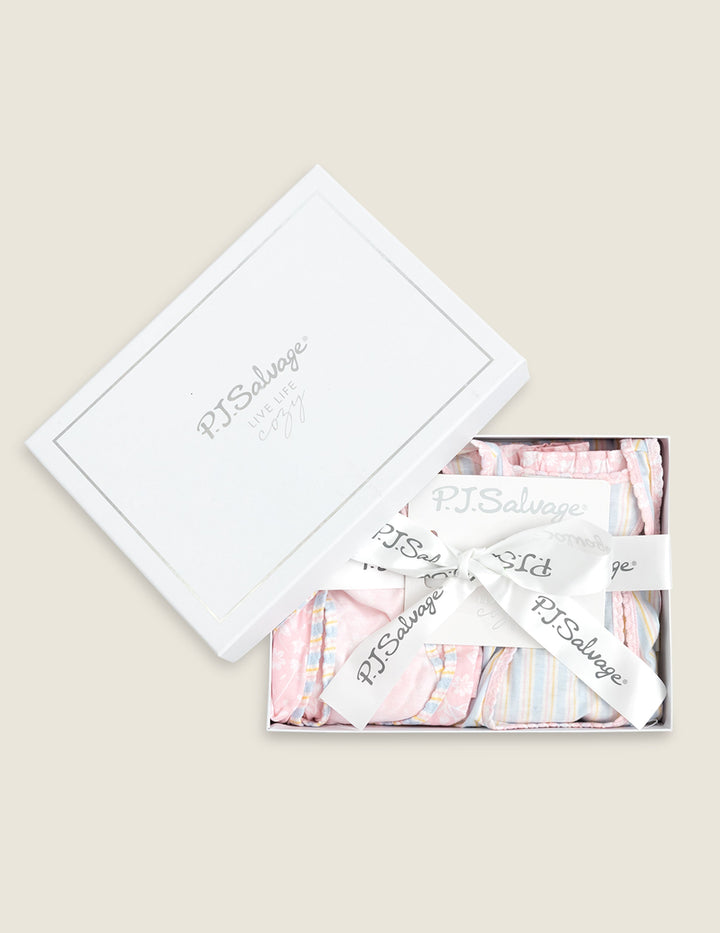 Two mix & match sleep gift set tank top & boxer pj short for women in pink floral & pastel stripes. Comes in gift box.