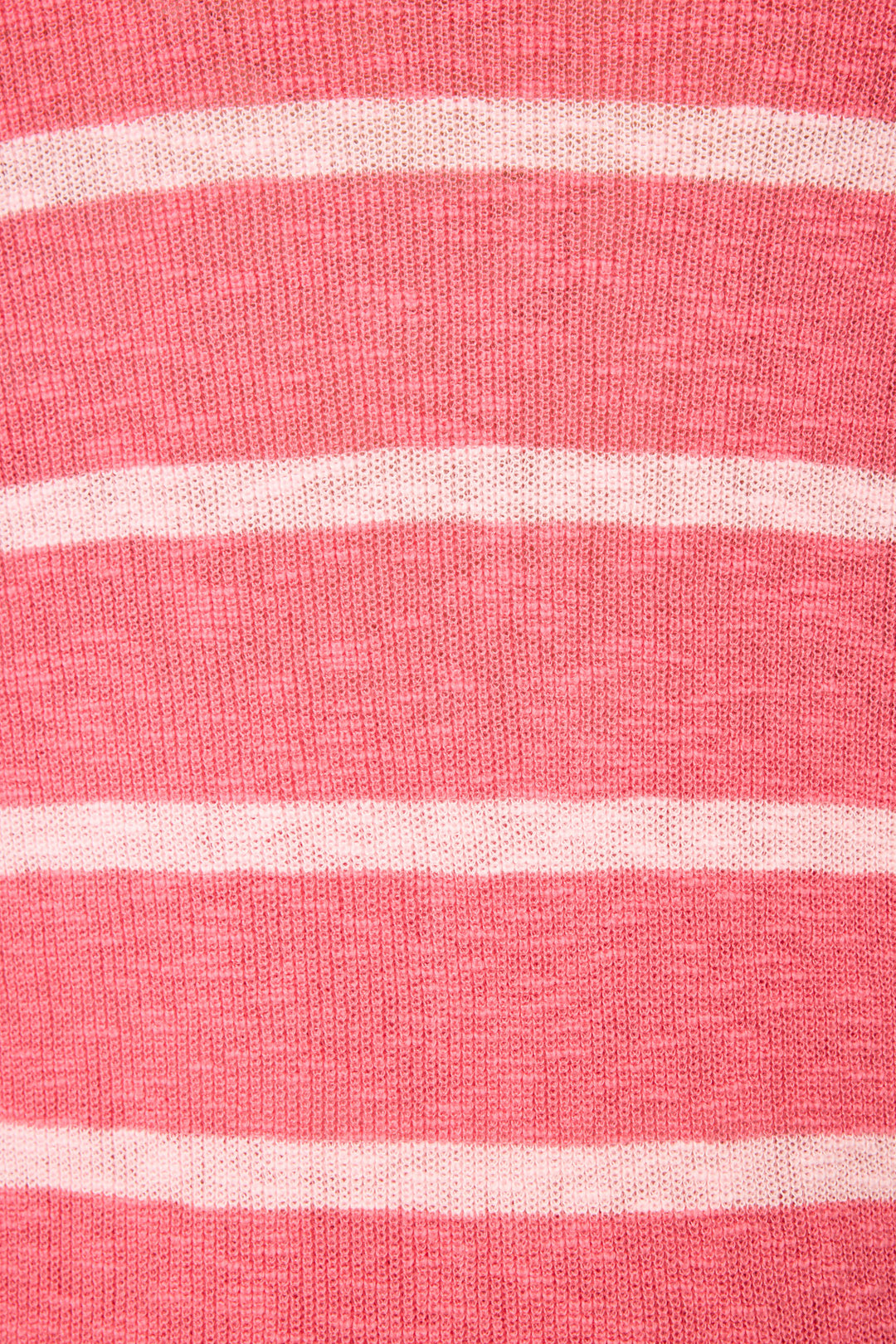 Close-up of the Cozy Up Cotton Berry Kiss Open Leg Pants by P.J. Salvage, featuring pink knitted fabric with evenly spaced horizontal white stripes and visible textured pattern.