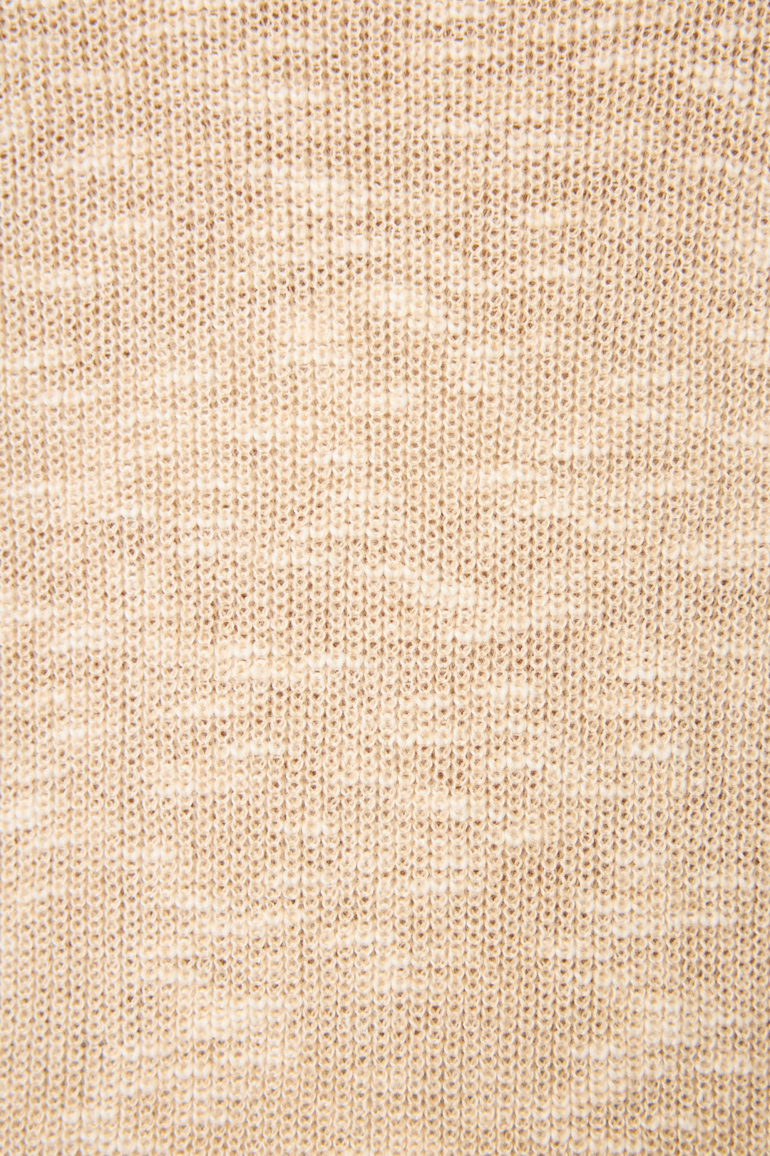 Close-up of the Cozy Up Cotton Heather Sand Cardigan by P.J. Salvage, featuring a light beige knit with subtle texture and visible stitching in a consistent weave pattern.