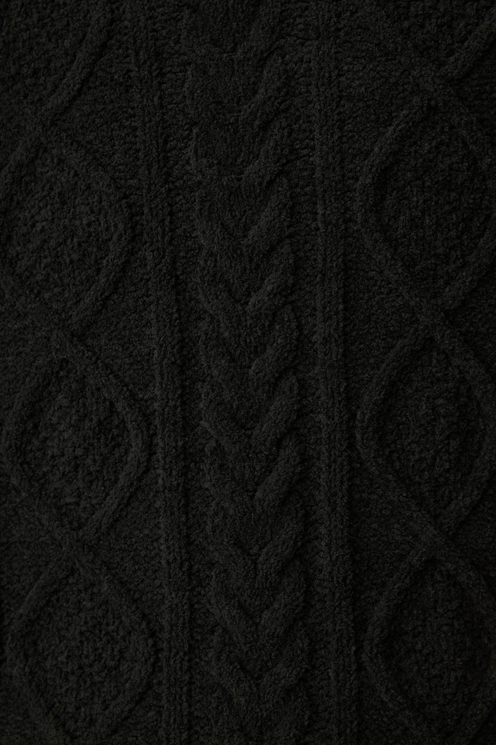 Chenille Cable Knit Black Slippers