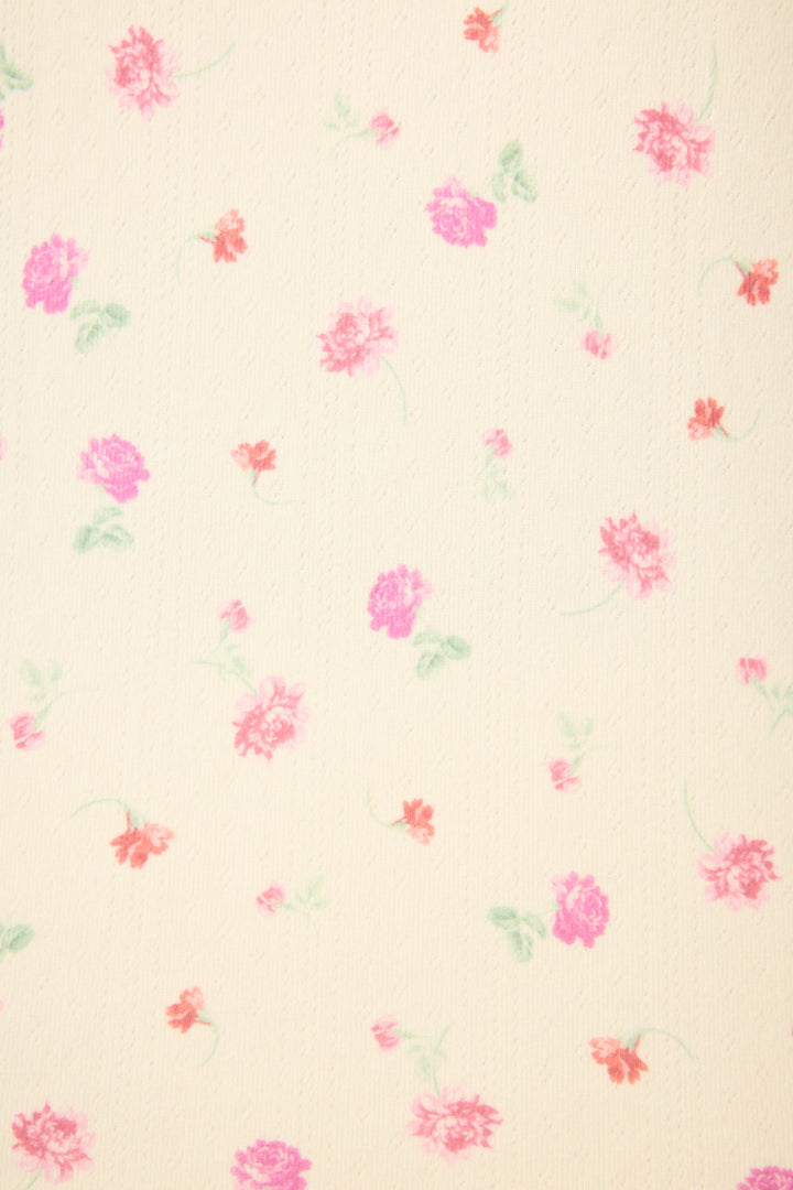 The For the Mamas Butter Blooms Long PJ Set by P.J. Salvage features a cream fabric adorned with small pink and red flowers plus light green leaves, creating a soft, charming, and cozy look perfect for floral pajama lovers.