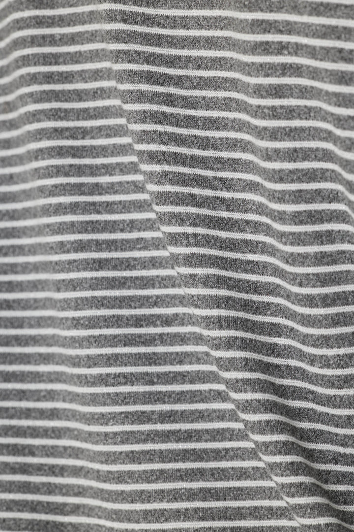 Close-up of a gray and white horizontally striped fabric texture.