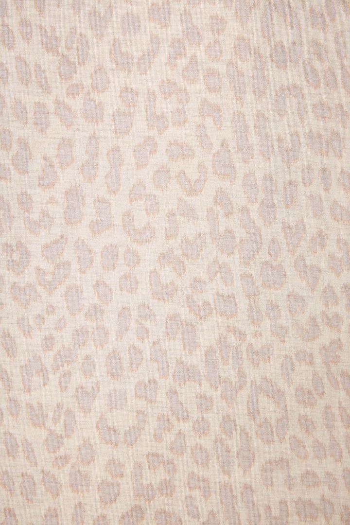 A close-up of the Luxe Leopard Dreams Tank Top by P.J. Salvage shows soft jersey fabric with a cozy beige and light brown leopard print, perfect for sleepwear or lounging in style.