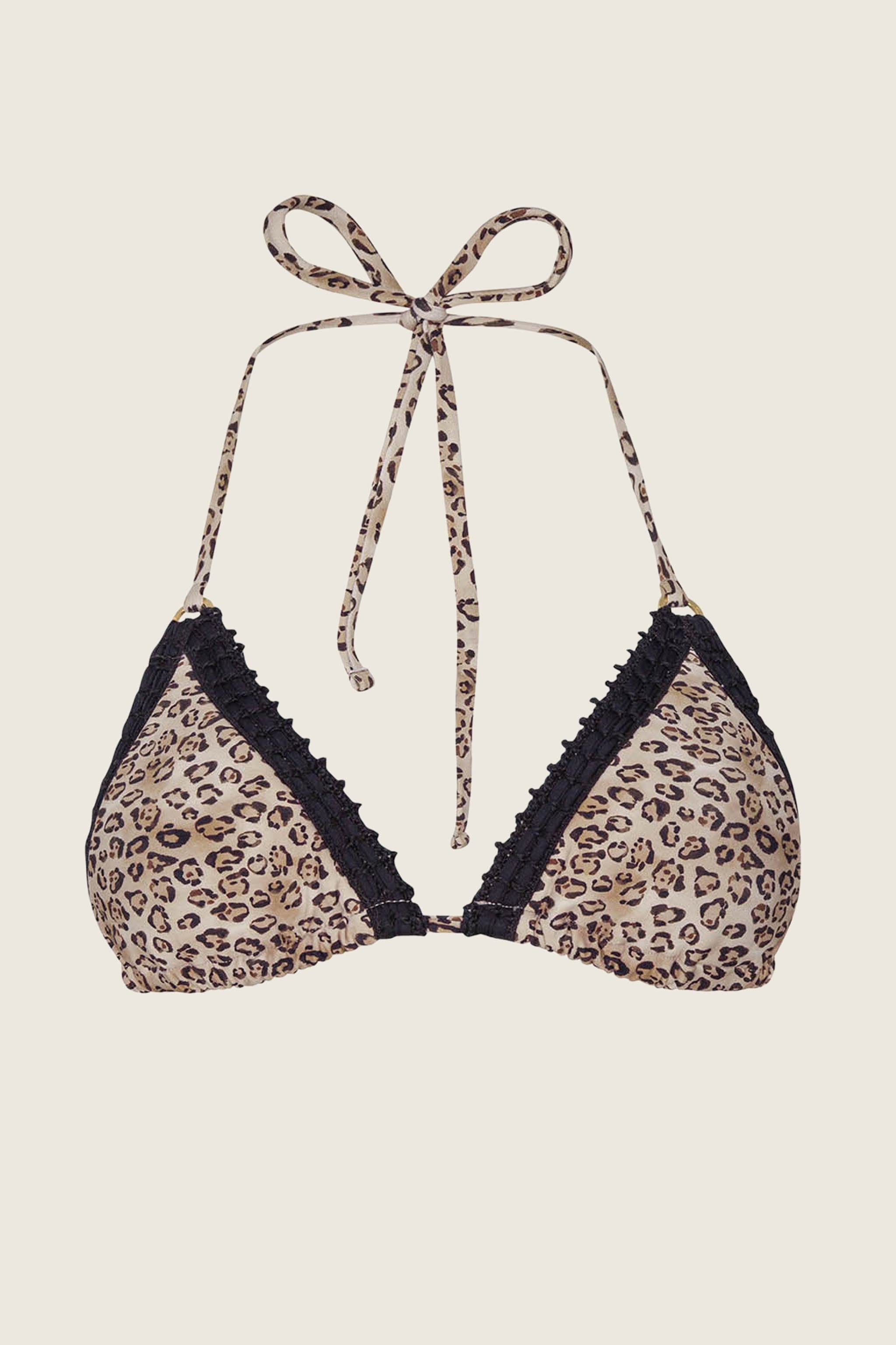 PJS x PQ Swim Leopard Kyle Crochet Trim Triangle Top | P.J. Salvage
