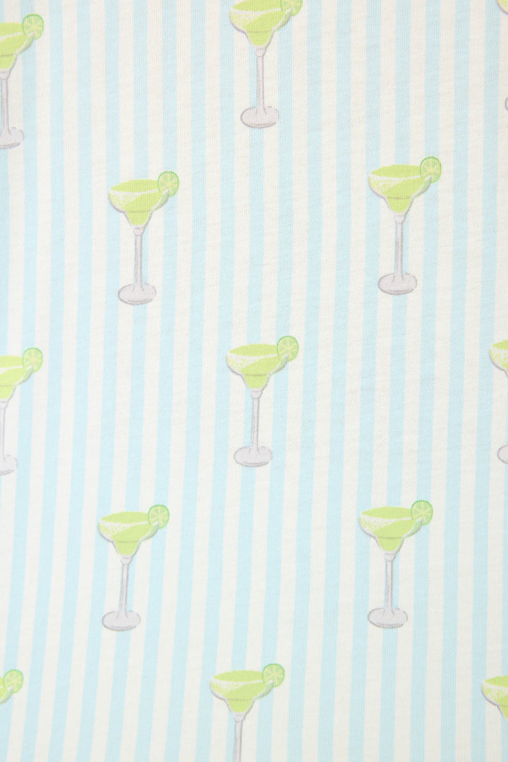 The Playful Prints Island Time Short PJ Set by P.J. Salvage features green margarita cocktails with lime on a light blue and white striped cotton-modal jersey—bringing playful, tropical style to your sleepwear.