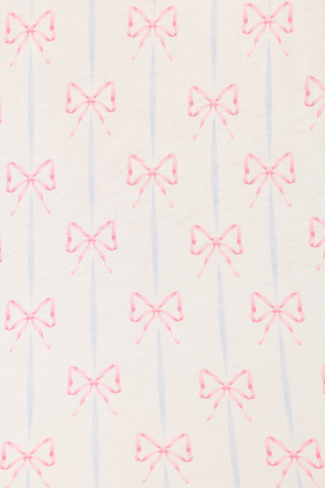 The Playful Prints All Wrapped Up Long PJ Set by P.J. Salvage features evenly spaced pink bows and light blue stripes on an off-white background, adding charming detail to women's sleepwear.