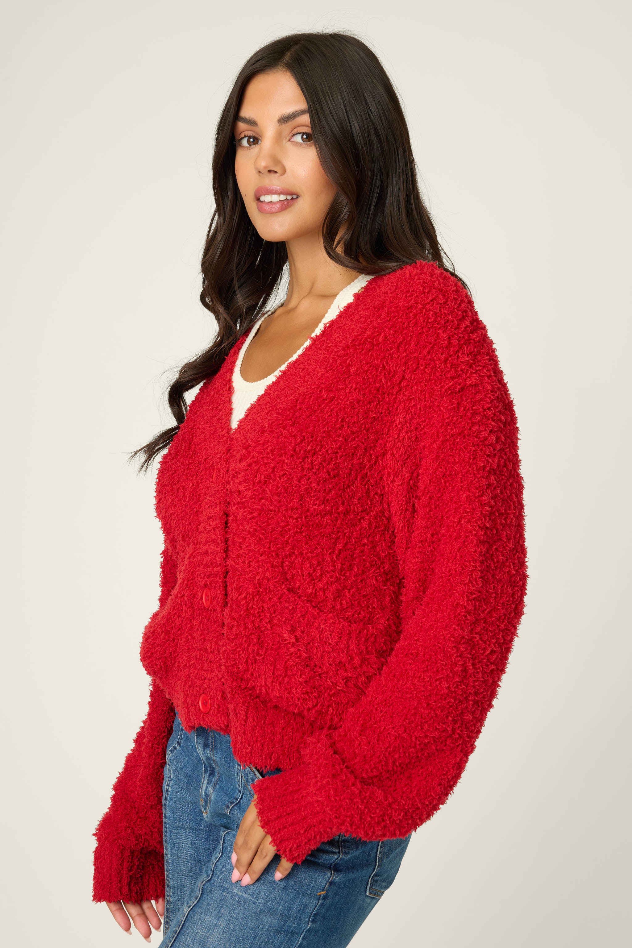 Women's Red Bouclé Cardigan with Pockets – P.J. Salvage