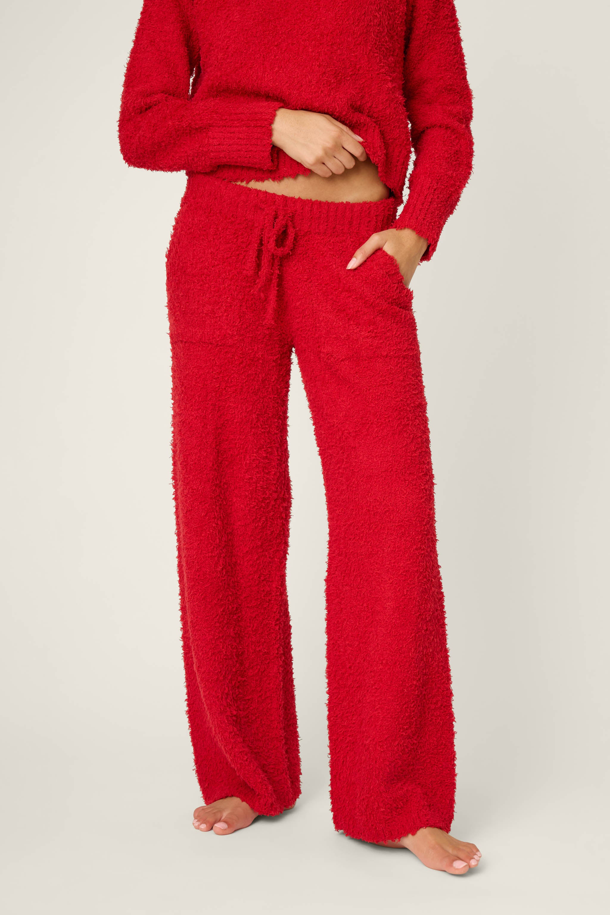 Bundle Up Boucle Red Open Leg Pants | P.J. Salvage