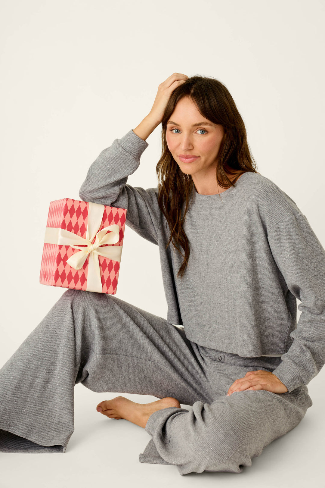 Boyfriend Boxer Dark Grey Sparkle Long Sleeve PJ Set