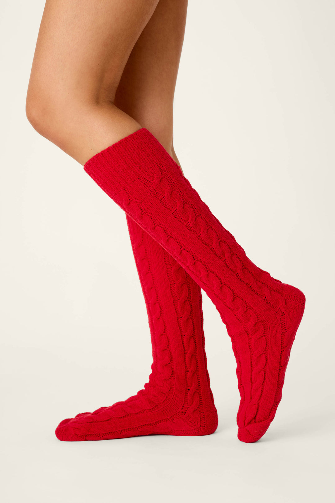 Cozy Chenille Cable Knit Red Socks