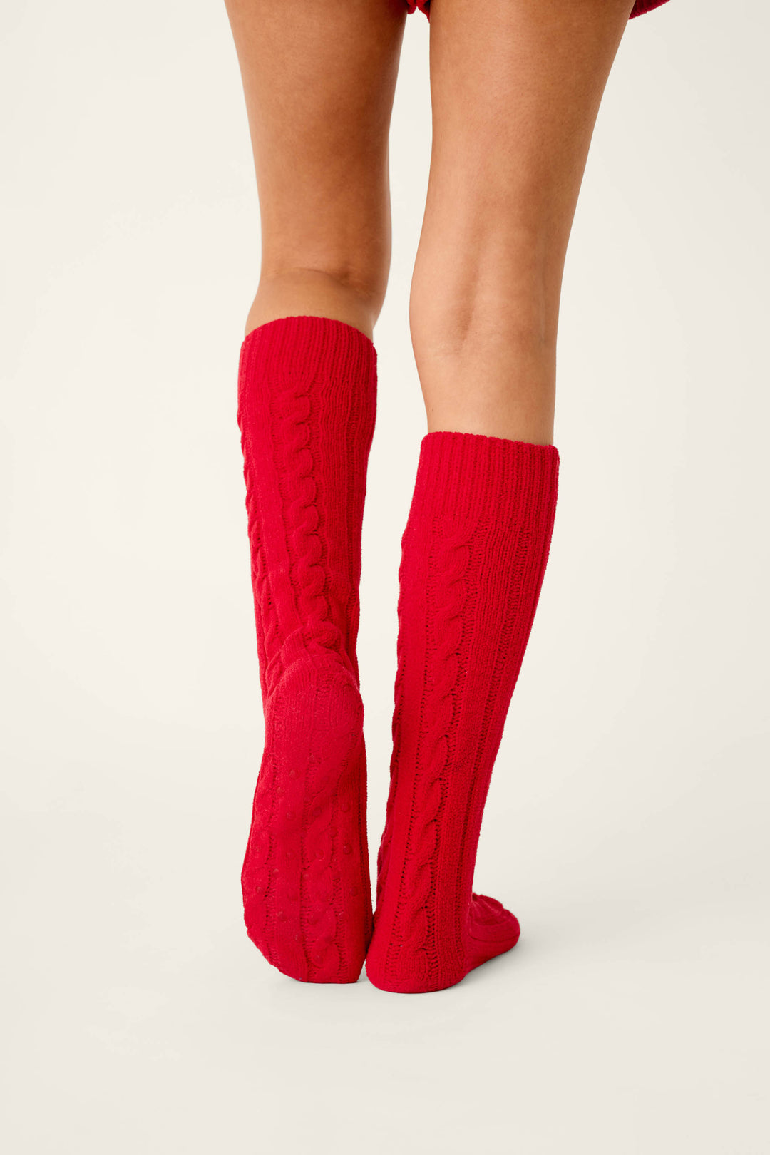 Cozy Chenille Cable Knit Red Socks