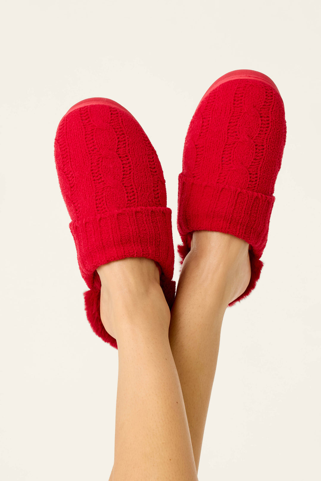 Cozy Chenille Cable Knit Red Slippers