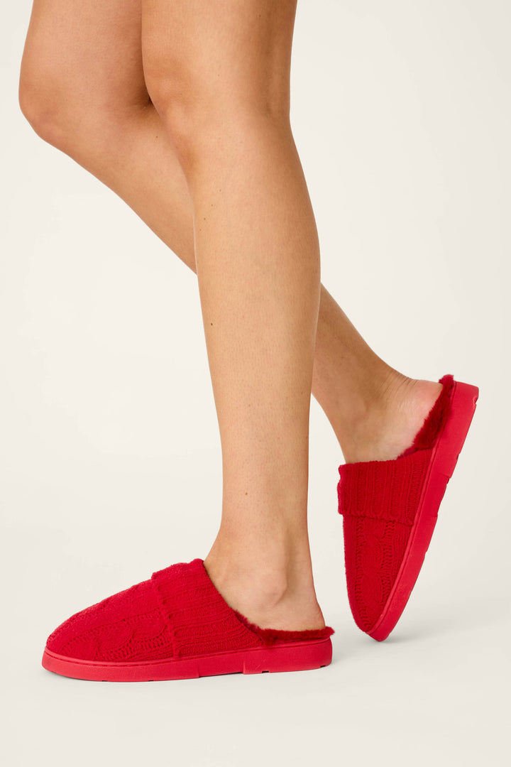 Cozy Chenille Cable Knit Red Slippers