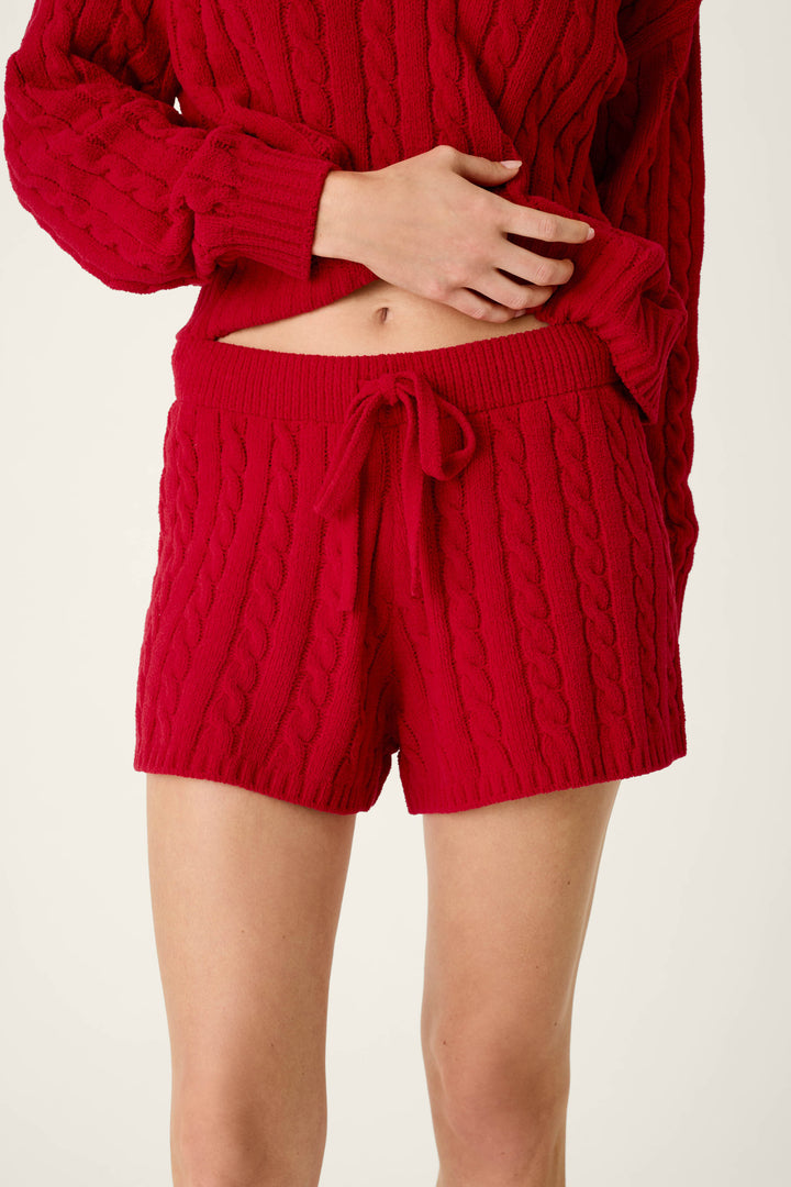 Cozy Chenille Cable Knit Red Lounge Shorts