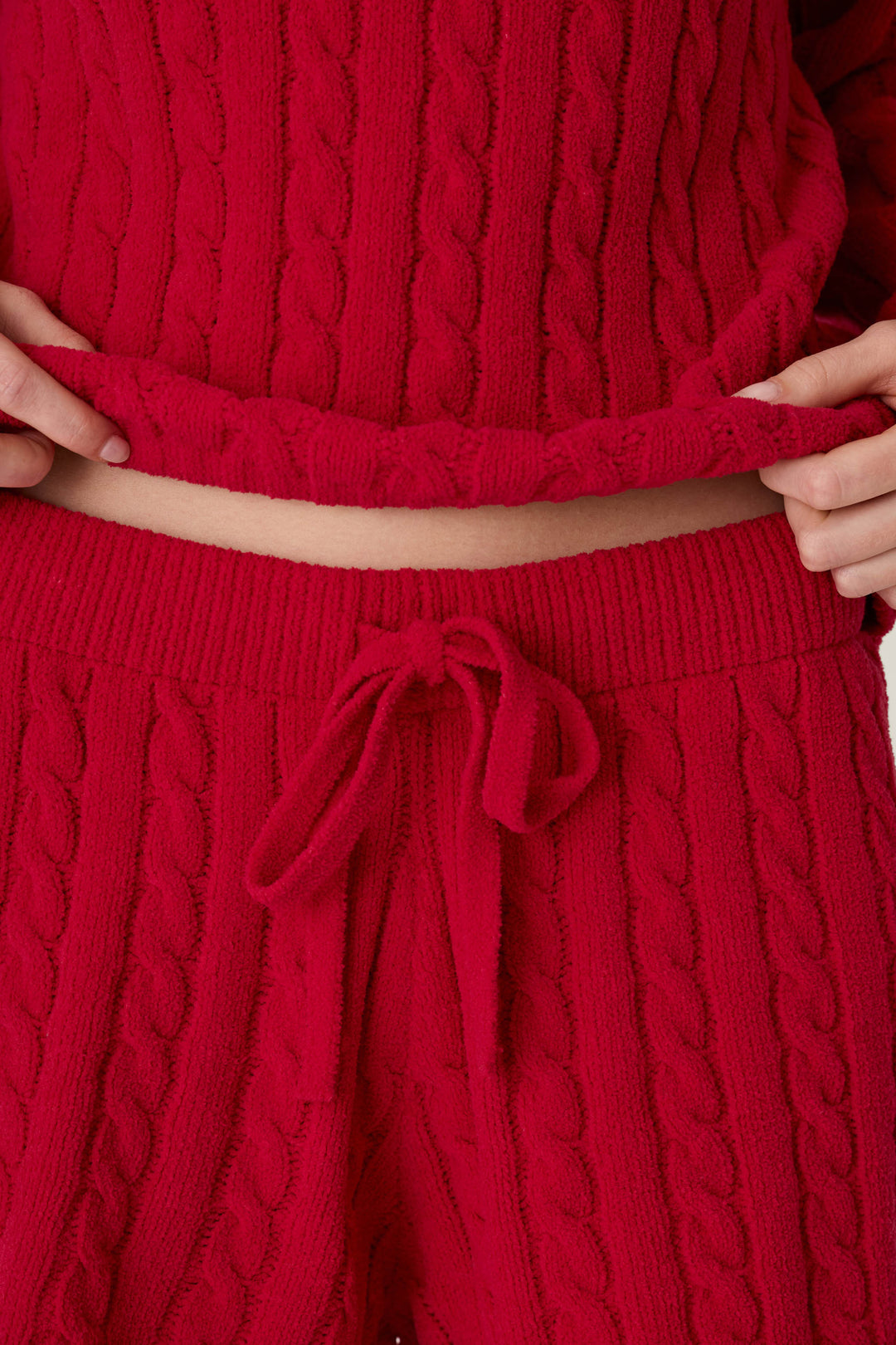Cozy Chenille Cable Knit Red Lounge Shorts