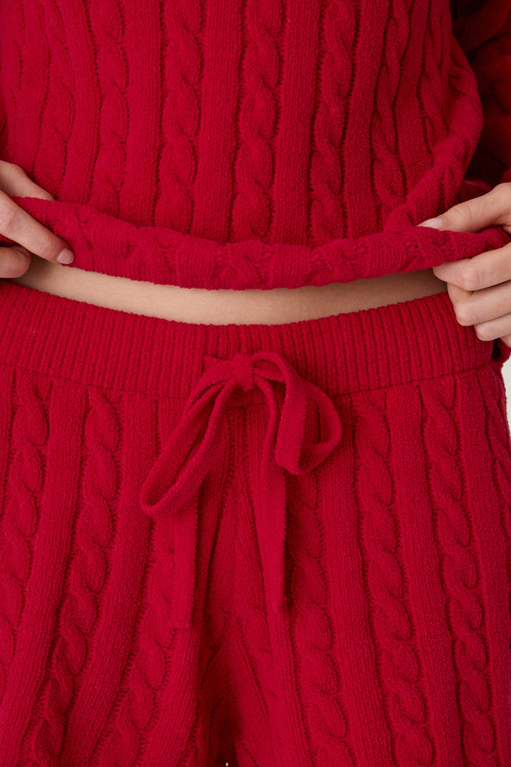 Cozy Chenille Cable Knit Red Lounge Shorts