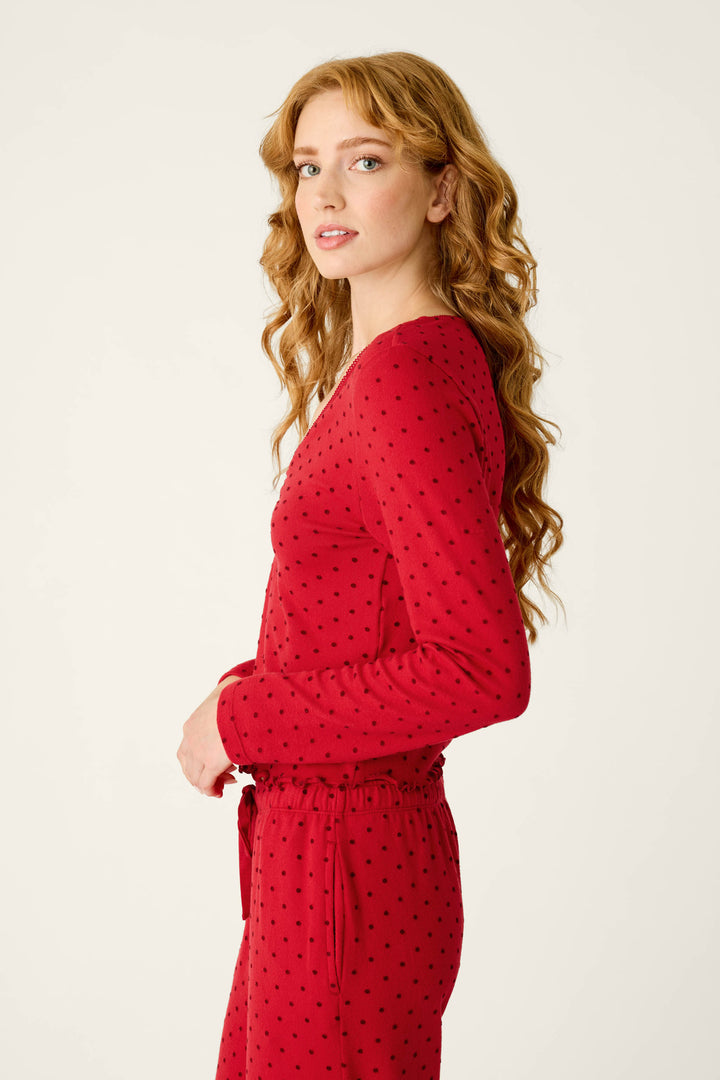 Femme de Noel Tonal Dot Long Sleeve V-Neck Top