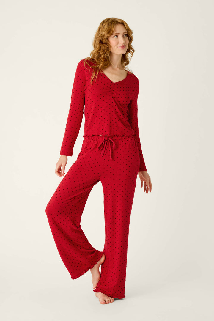 Femme de Noel Tonal Dot Long Sleeve V-Neck Top
