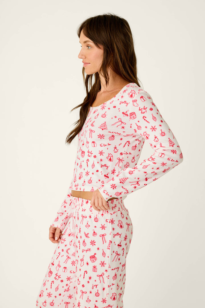 Femme de Noel Holiday Print Long Sleeve Top