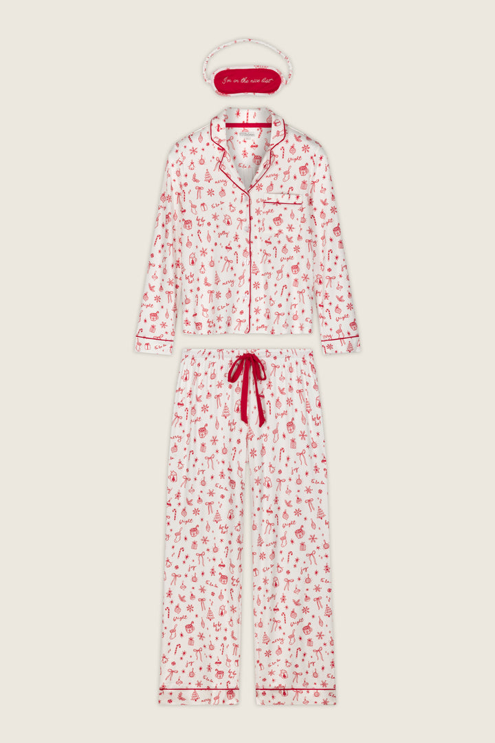 Femme de Noel Holiday Print 3-Piece PJ Set
