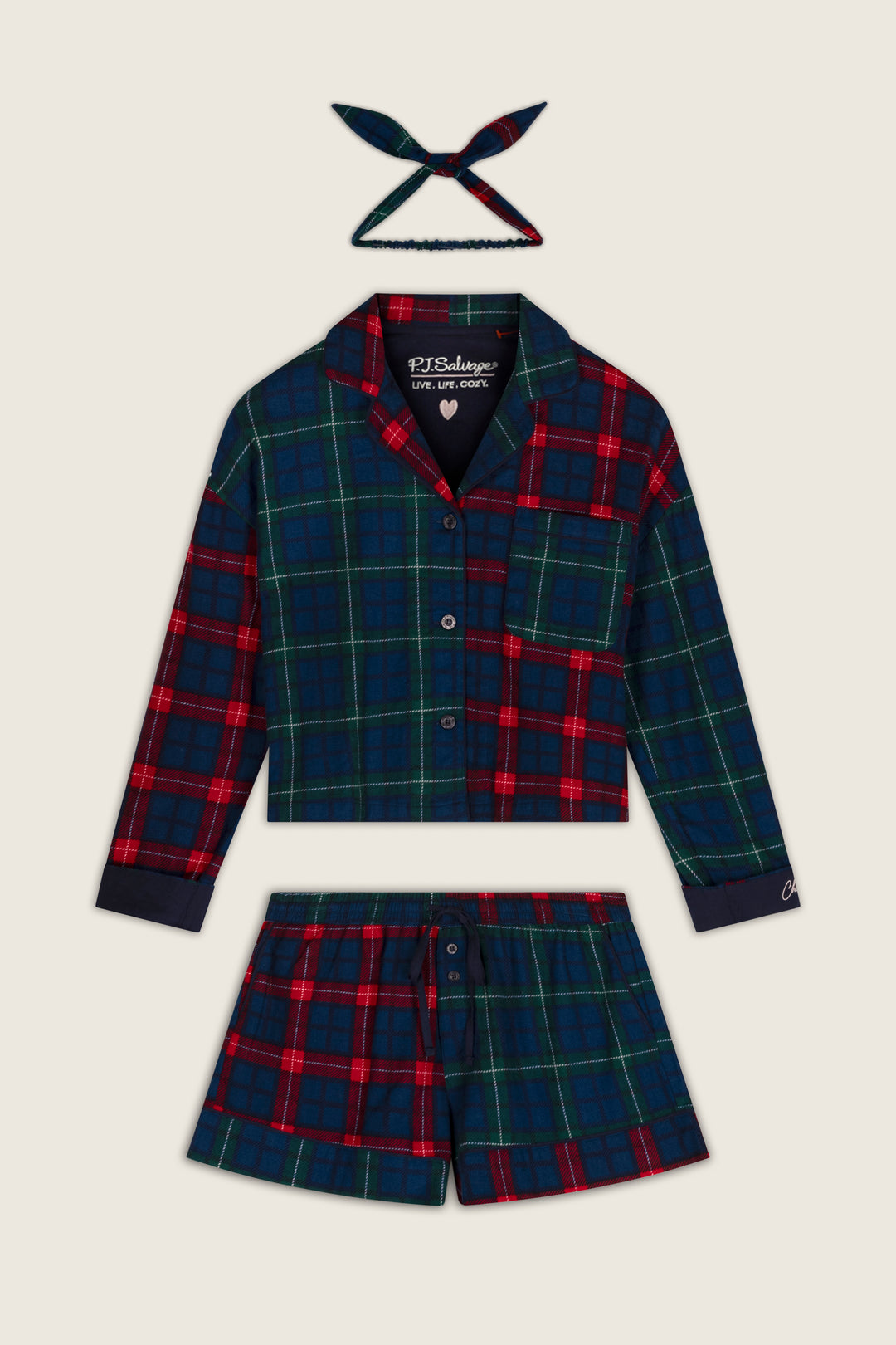 Check Mate Plaid Flannel 3-Piece Short PJ Set