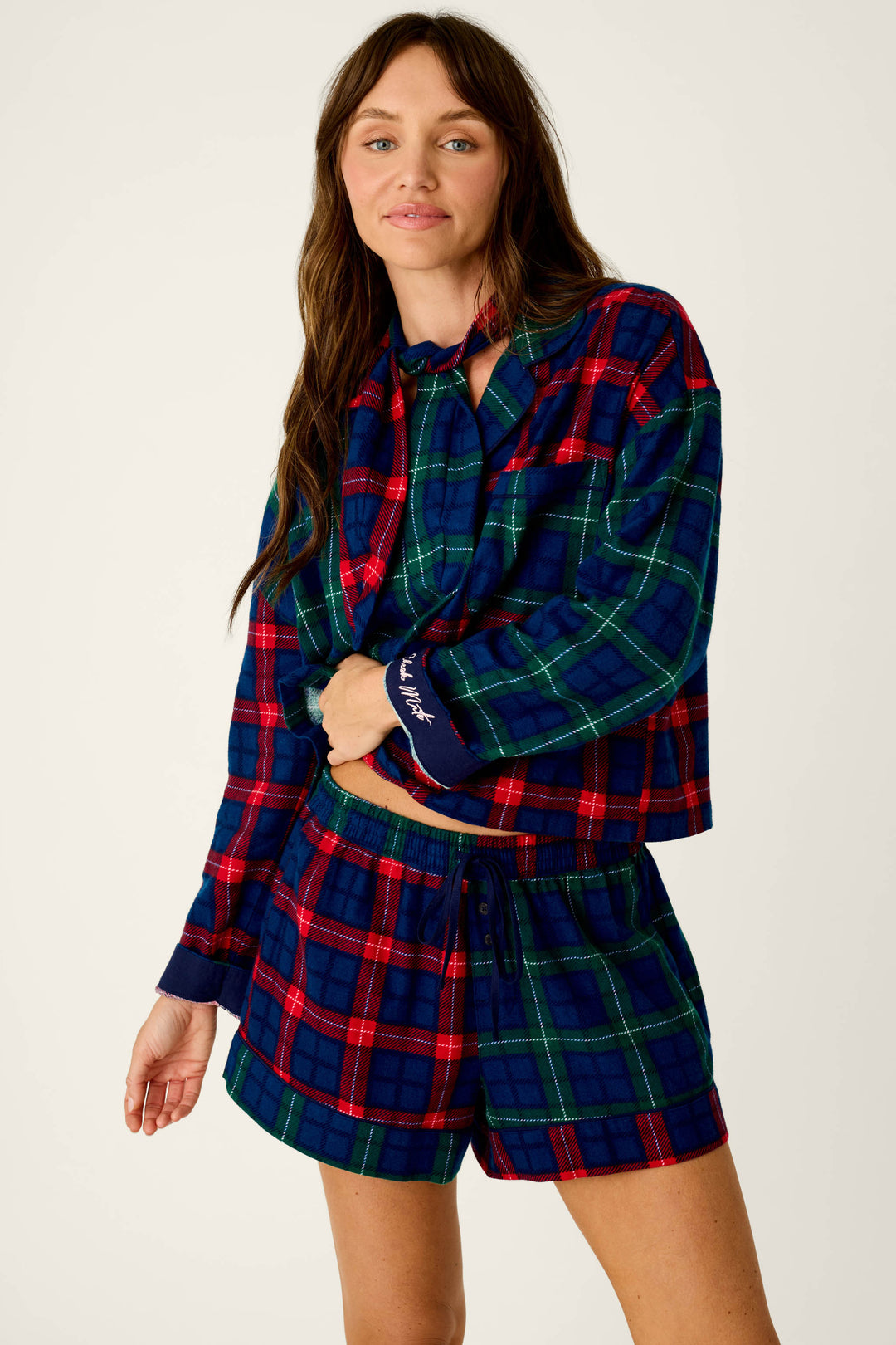 Check Mate Plaid Flannel 3-Piece Short PJ Set