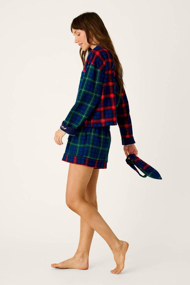 Check Mate Plaid Flannel 3-Piece Short PJ Set