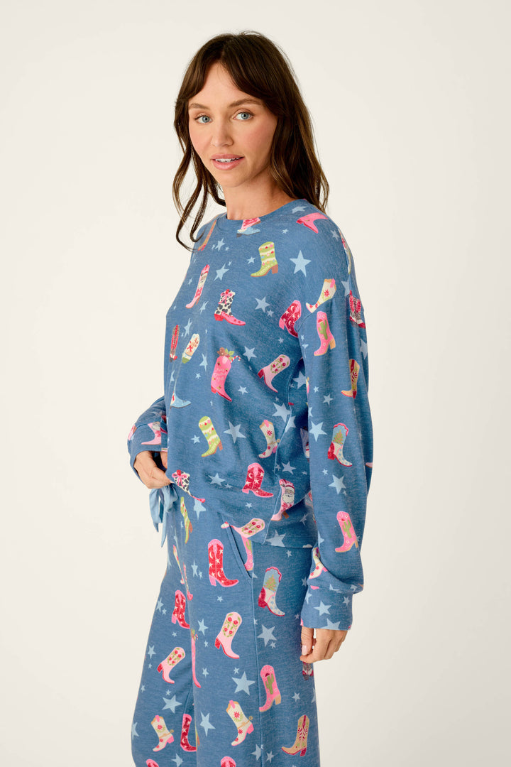 Howdy Holidays Cowboy Boots & Star Print Long Sleeve Top