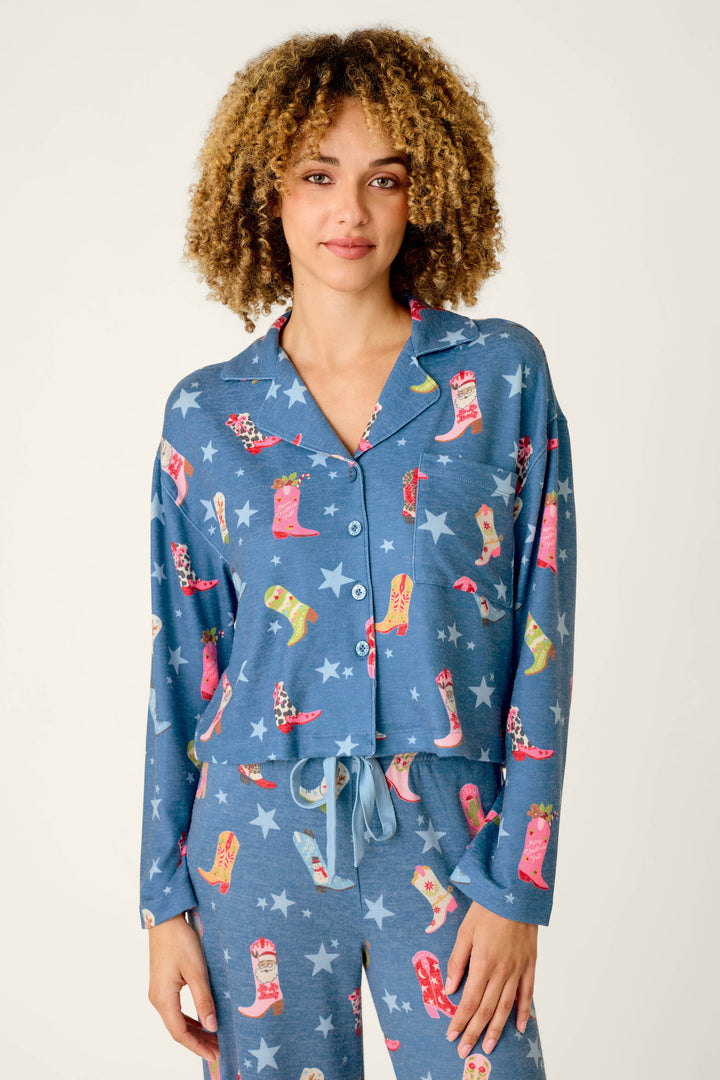 Howdy Holidays Cowboy Boots & Star Print Button Front Top