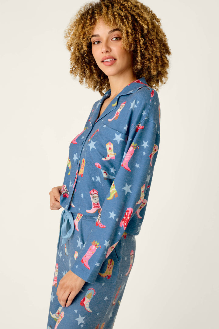 Howdy Holidays Cowboy Boots & Star Print Button Front Top