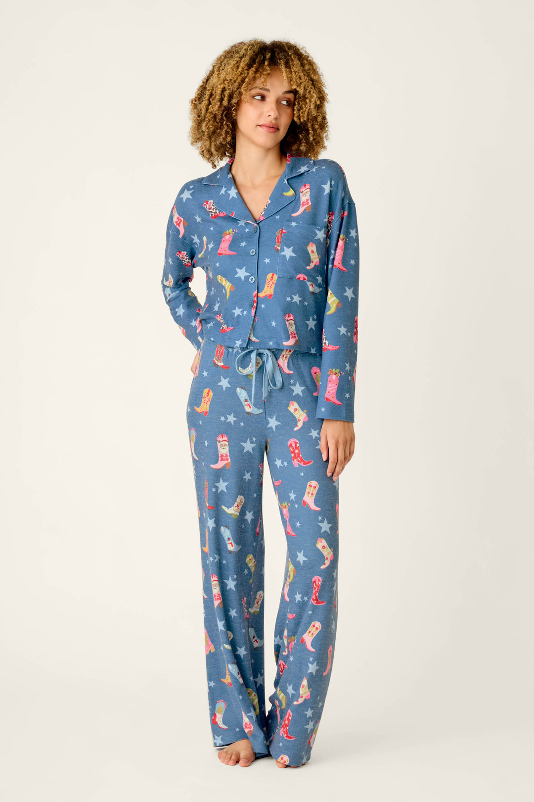 Howdy Holidays Cowboy Boots & Star Print Button Front Top