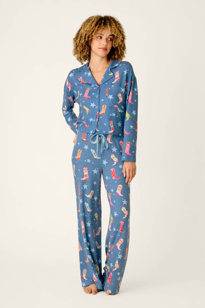 Howdy Holidays Cowboy Boots & Star Print Button Front Top