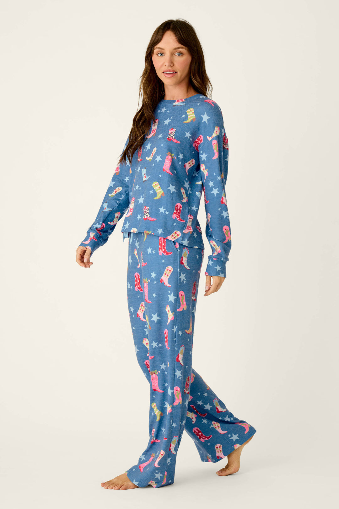 Howdy Holidays Cowboy Boots & Star Print Long Sleeve PJ Set