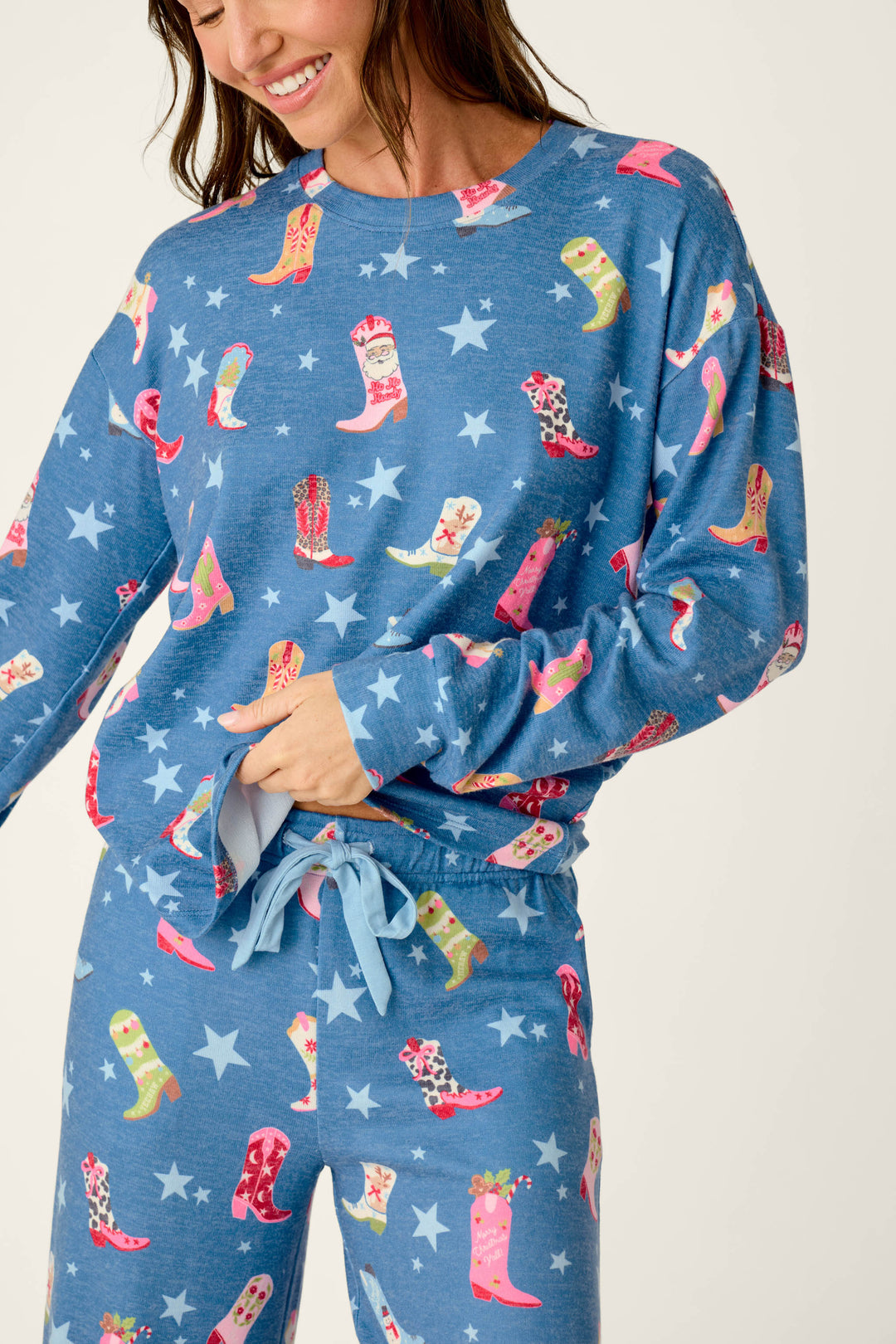 Howdy Holidays Cowboy Boots & Star Print Long Sleeve PJ Set
