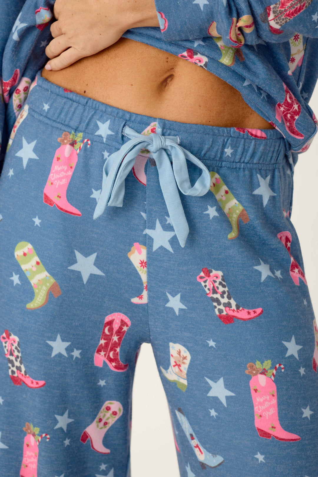 Howdy Holidays Cowboy Boots & Star Print Long Sleeve PJ Set