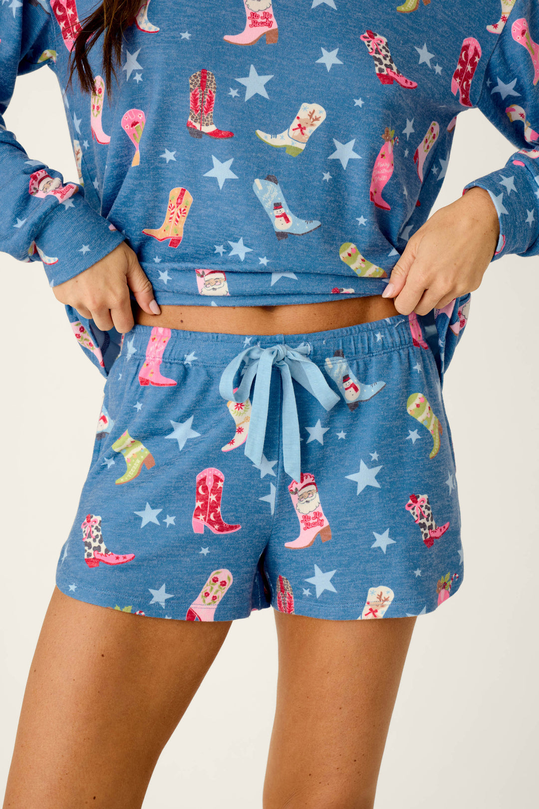 Howdy Holidays Cowboy Boots & Star Print Pajama Shorts