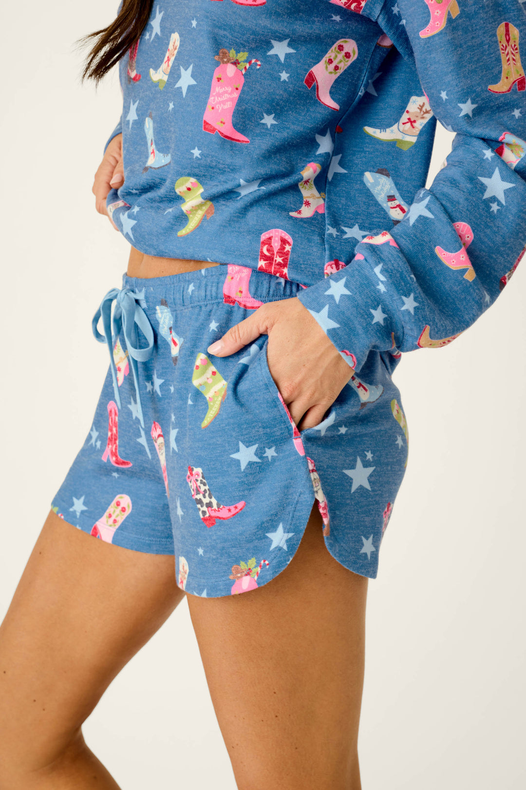 Howdy Holidays Cowboy Boots & Star Print Pajama Shorts