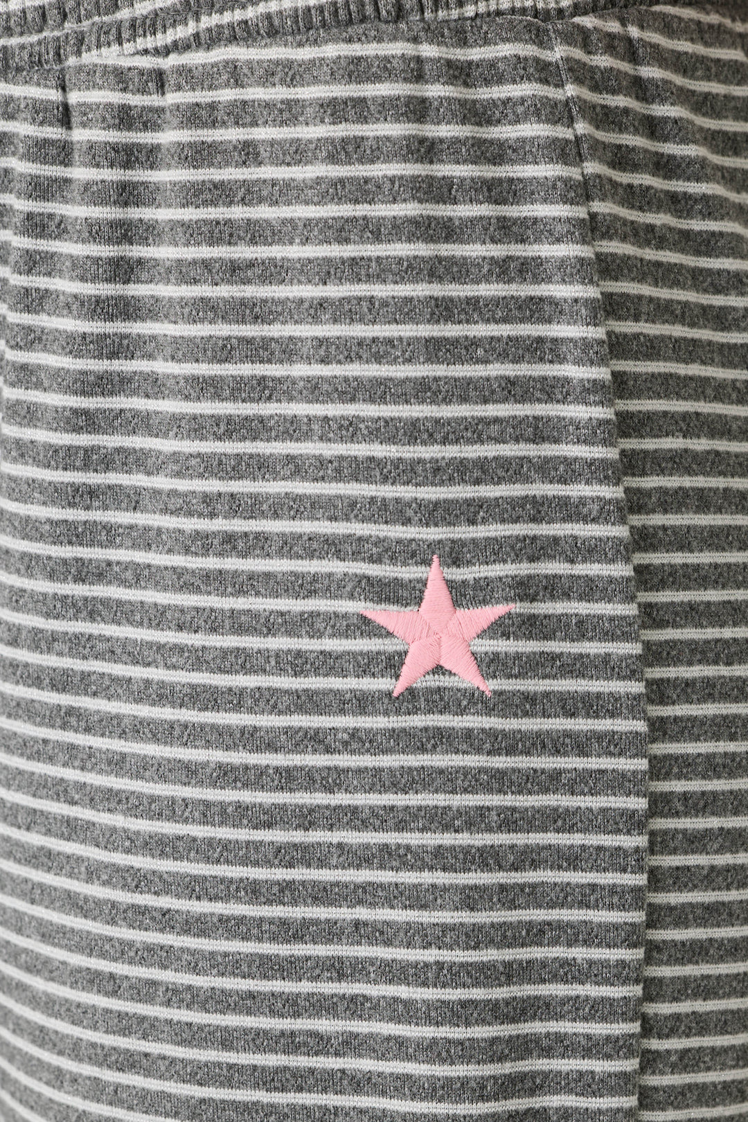 Icon Stripes Heather Grey Long Sleeve PJ Set featuring grey and white horizontally striped brushed pointelle fabric with a small embroidered pink star.