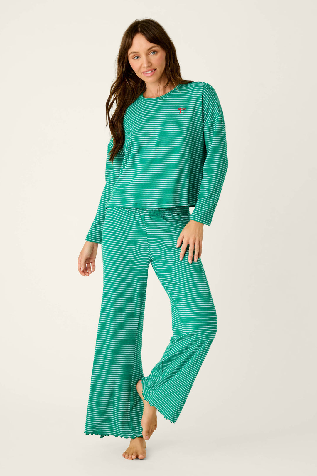 Icon Stripes Green Long Sleeve PJ Set