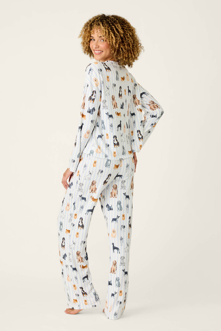 Happy Tails Dog & Stripe Print Long Sleeve PJ Set