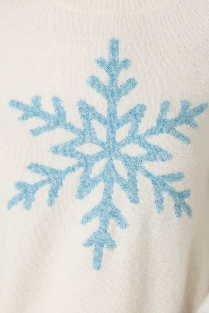 P.J. Salvage The Sweetest Season Snowflake Snuggle Sweater, a cream-colored fuzzy knit featuring a large, light blue snowflake pattern on the front.