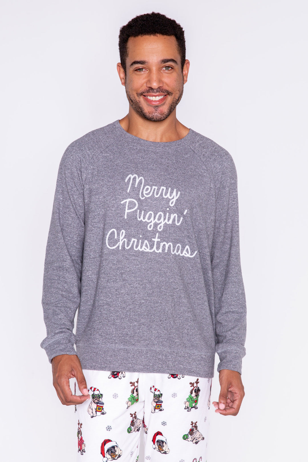 Merry Puggin' Christmas Men's Long Sleeve Top - Long Sleeve Tops - P.J. Salvage