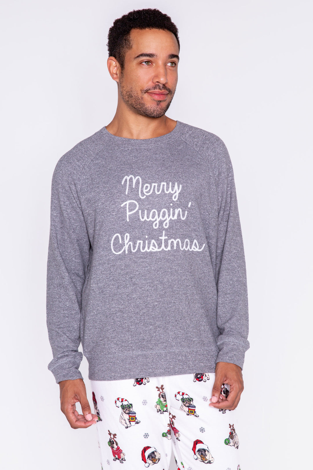 Merry Puggin' Christmas Men's Long Sleeve Top - Long Sleeve Tops - P.J. Salvage