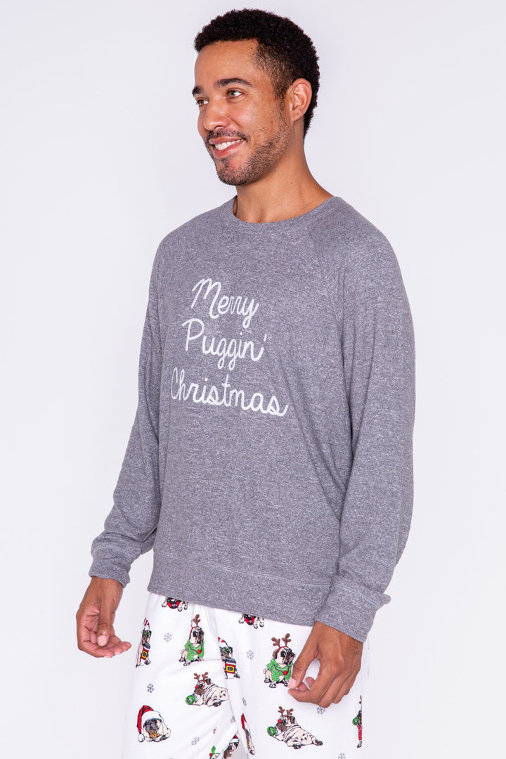 Merry Puggin' Christmas Men's Long Sleeve Top - Long Sleeve Tops - P.J. Salvage