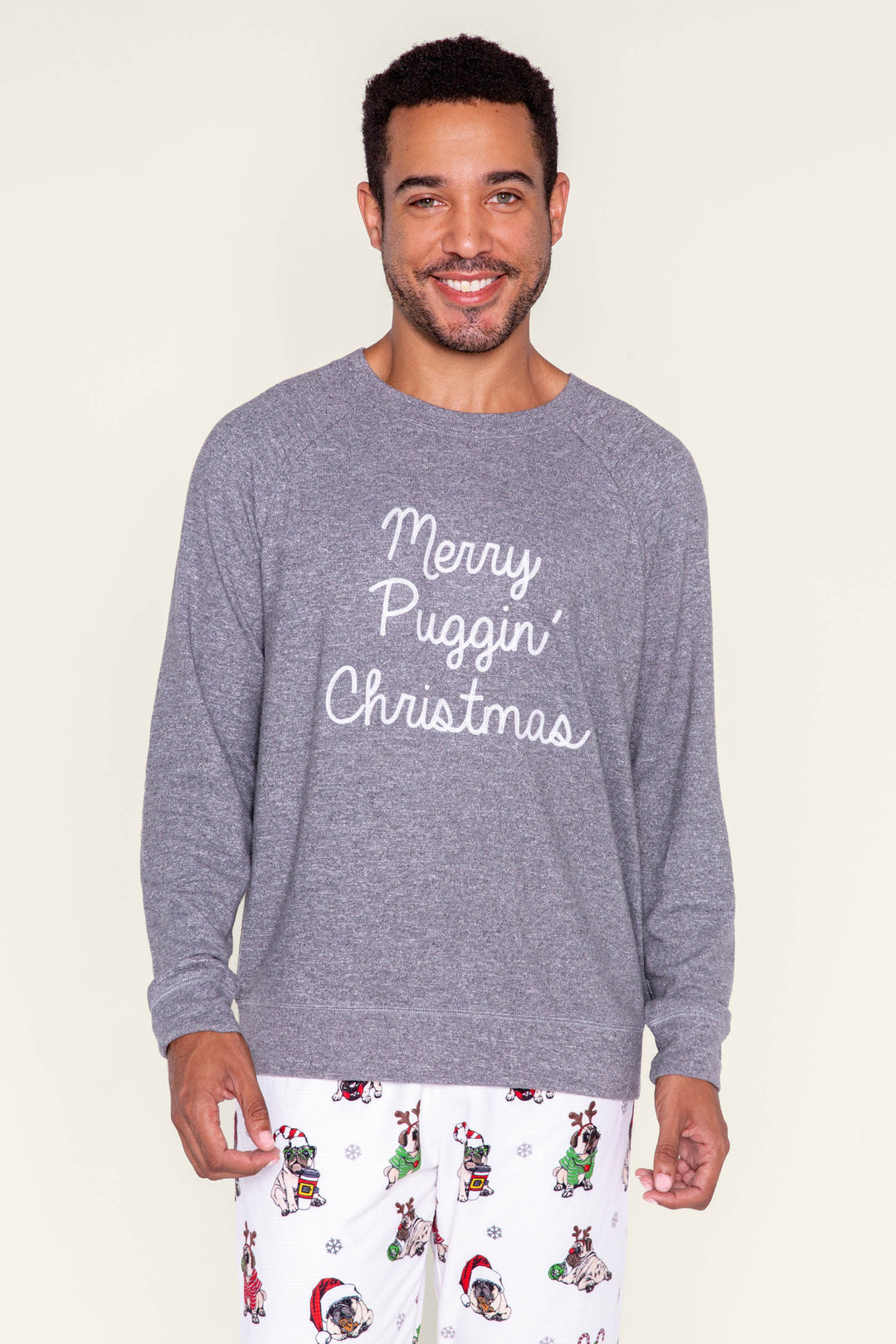 Merry Puggin' Christmas Men's Long Sleeve Top - Long Sleeve Tops - P.J. Salvage