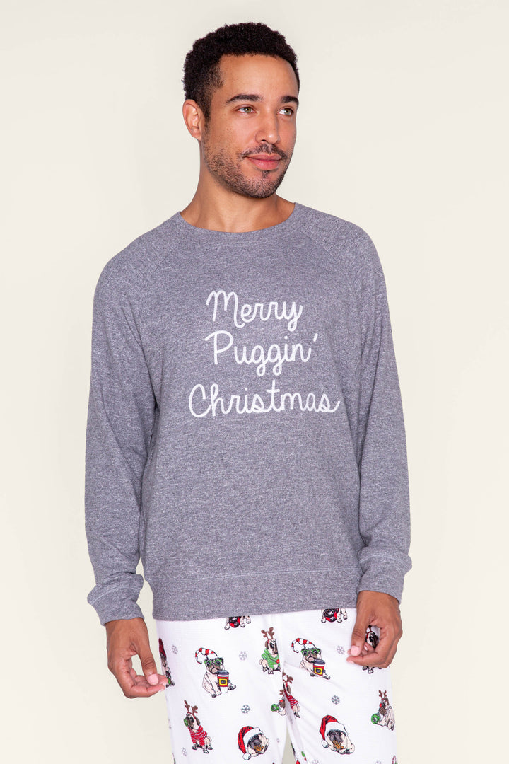 Merry Puggin' Christmas Men's Long Sleeve Top - Long Sleeve Tops - P.J. Salvage