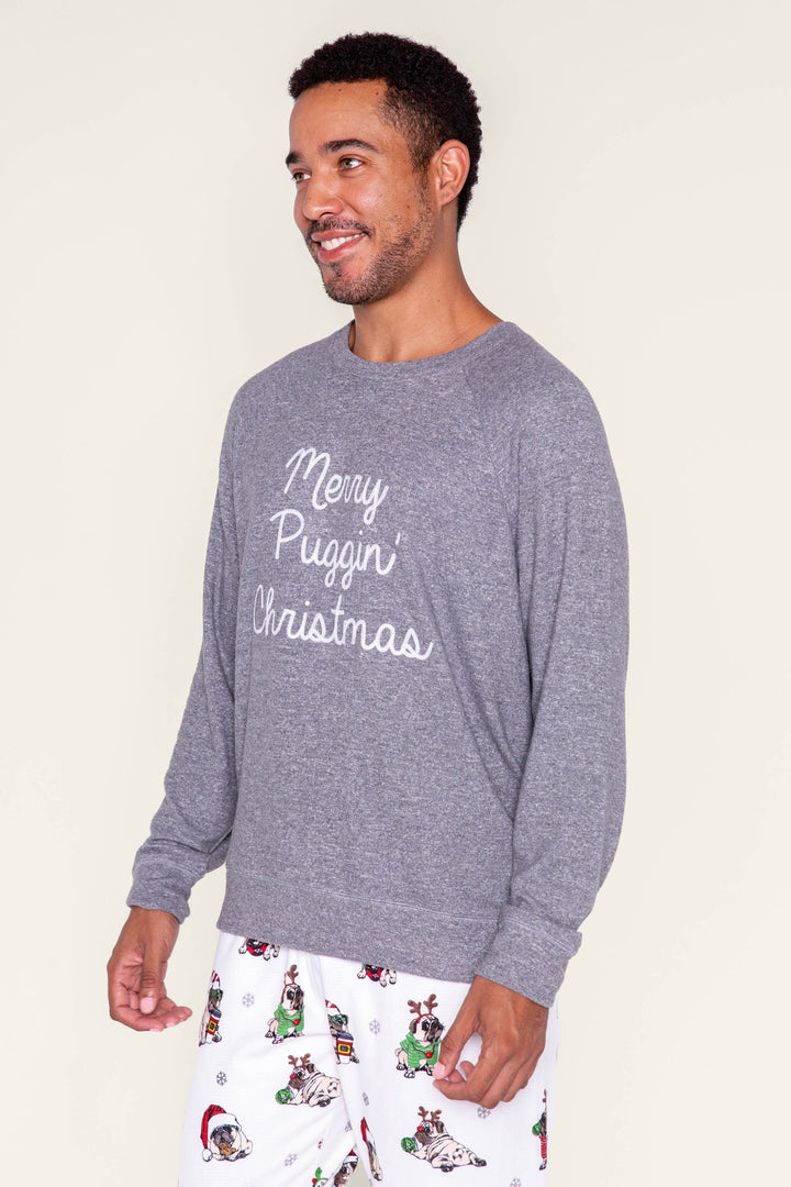 Merry Puggin' Christmas Men's Long Sleeve Top - Long Sleeve Tops - P.J. Salvage